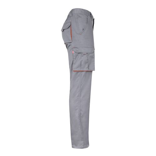 gris/naranja VL FIDES. Pantalón elástico bicolor multibolsillos (240g/m²), en algodón (46%), EME (38%) y poliéster (16%)