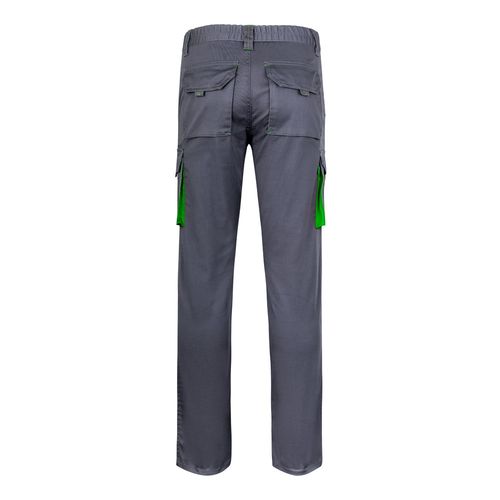 gris/verde VL FIDES. Pantalón elástico bicolor multibolsillos (240g/m²), en algodón (46%), EME (38%) y poliéster (16%)