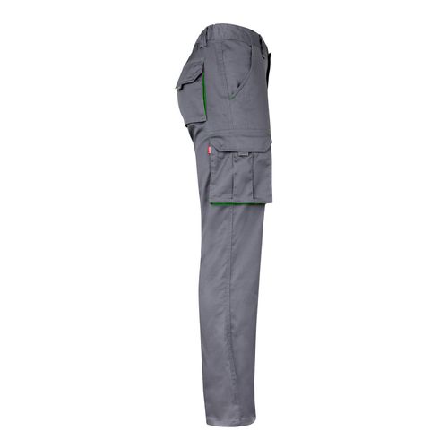 gris/verde VL FIDES. Pantalón elástico bicolor multibolsillos (240g/m²), en algodón (46%), EME (38%) y poliéster (16%)