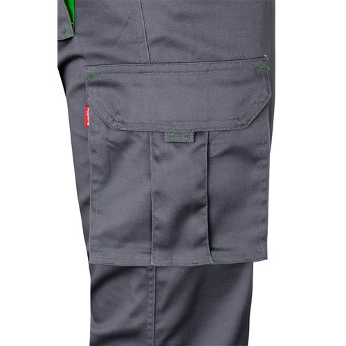gris/verde VL FIDES. Pantalón elástico bicolor multibolsillos (240g/m²), en algodón (46%), EME (38%) y poliéster (16%)