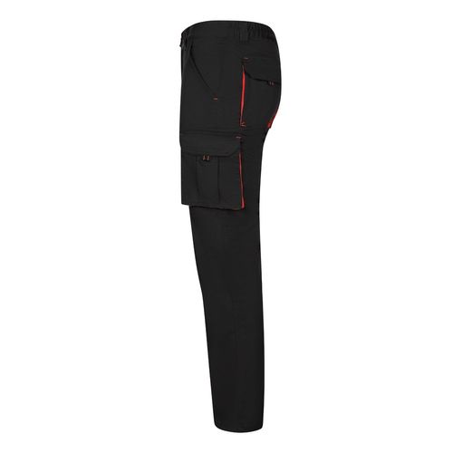 negro/rojo VL FIDES. Pantalón elástico bicolor multibolsillos (240g/m²), en algodón (46%), EME (38%) y poliéster (16%)