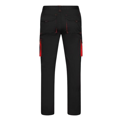 negro/rojo VL FIDES. Pantalón elástico bicolor multibolsillos (240g/m²), en algodón (46%), EME (38%) y poliéster (16%)