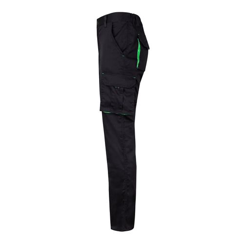 negro/verde VL FIDES. Pantalón elástico bicolor multibolsillos (240g/m²), en algodón (46%), EME (38%) y poliéster (16%)