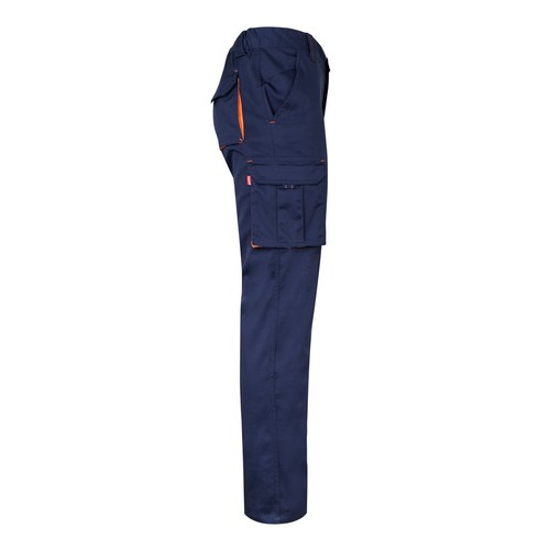 VL FIDES. Pantalón elástico bicolor multibolsillos (240g/m²), en algodón (46%), EME (38%) y poliéster (16%)