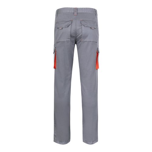 gris/naranja VL FIDES. Pantalón elástico bicolor multibolsillos (240g/m²), en algodón (46%), EME (38%) y poliéster (16%)