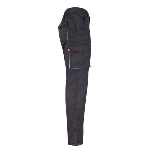 gris/azul claro VL FIDES. Pantalón elástico bicolor multibolsillos (240g/m²), en algodón (46%), EME (38%) y poliéster (16%)