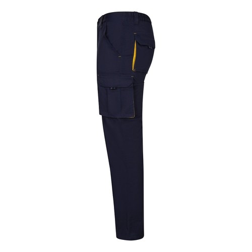 VL FIDES. Pantalón elástico bicolor multibolsillos (240g/m²), en algodón (46%), EME (38%) y poliéster (16%)