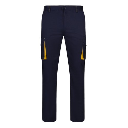 VL FIDES. Pantalón elástico bicolor multibolsillos (240g/m²), en algodón (46%), EME (38%) y poliéster (16%)