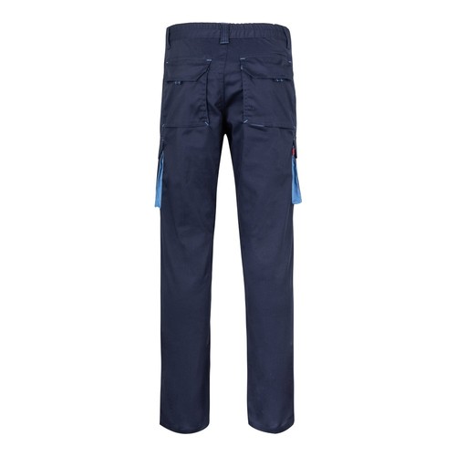 VL FIDES. Pantalón elástico bicolor multibolsillos (240g/m²), en algodón (46%), EME (38%) y poliéster (16%)