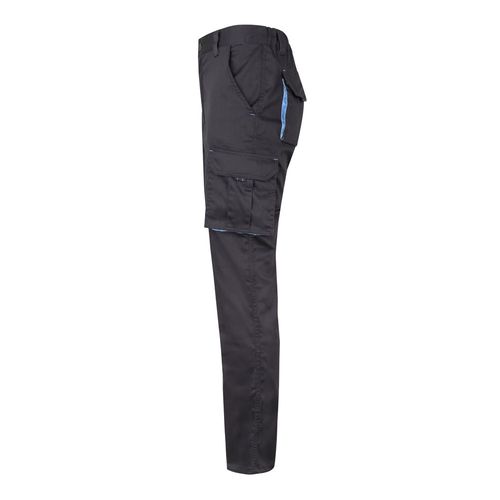 gris/azul claro VL FIDES. Pantalón elástico bicolor multibolsillos (240g/m²), en algodón (46%), EME (38%) y poliéster (16%)