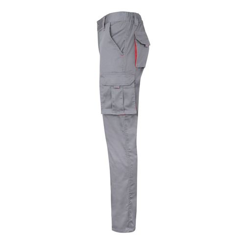 gris/rojo VL FIDES. Pantalón elástico bicolor multibolsillos (240g/m²), en algodón (46%), EME (38%) y poliéster (16%)