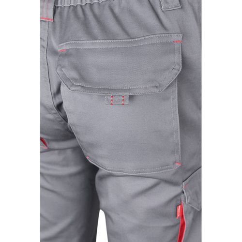 gris/rojo VL FIDES. Pantalón elástico bicolor multibolsillos (240g/m²), en algodón (46%), EME (38%) y poliéster (16%)