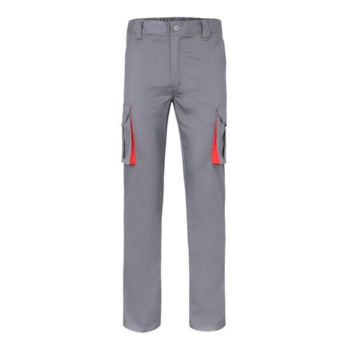 gris/rojo VL FIDES. Pantalón elástico bicolor multibolsillos (240g/m²), en algodón (46%), EME (38%) y poliéster (16%)