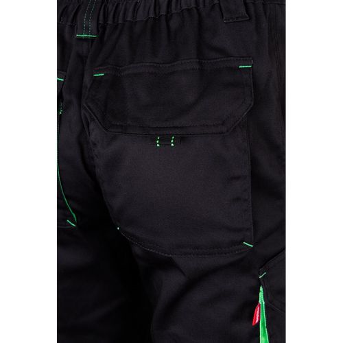 negro/verde VL FIDES. Pantalón elástico bicolor multibolsillos (240g/m²), en algodón (46%), EME (38%) y poliéster (16%)