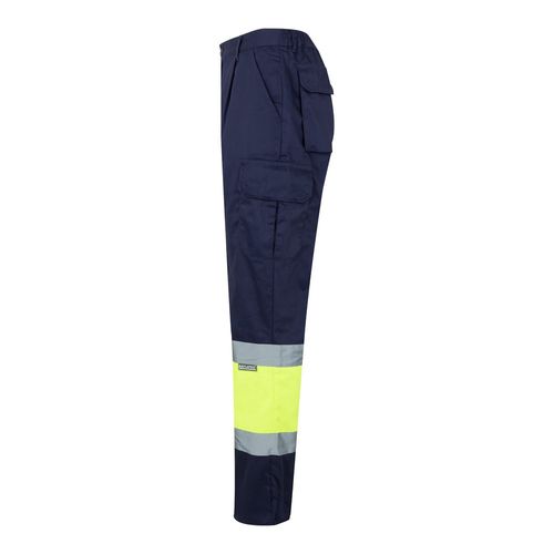azul marino/amarillo VL ATHENA. Pantalón de sarga bicolor (210 g/m²), forrado, multibolsillos, en algodón (20 %) y poliéster (80 %)