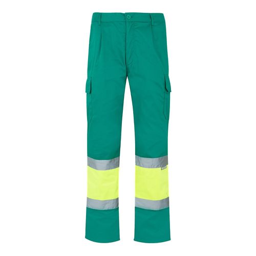 verde/amarillo VL ATHENA. Pantalón de sarga bicolor (210 g/m²), forrado, multibolsillos, en algodón (20 %) y poliéster (80 %)