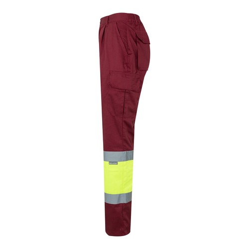 burdeos/amarillo VL ATHENA. Pantalón de sarga bicolor (210 g/m²), forrado, multibolsillos, en algodón (20 %) y poliéster (80 %)