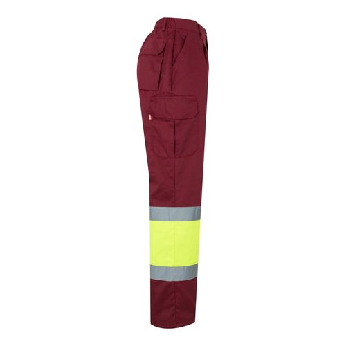 burdeos/amarillo VL ATHENA. Pantalón de sarga bicolor (210 g/m²), forrado, multibolsillos, en algodón (20 %) y poliéster (80 %)