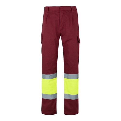 burdeos/amarillo VL ATHENA. Pantalón de sarga bicolor (210 g/m²), forrado, multibolsillos, en algodón (20 %) y poliéster (80 %)