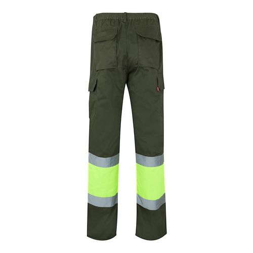 kaki/amarillo VL ATHENA. Pantalón de sarga bicolor (210 g/m²), forrado, multibolsillos, en algodón (20 %) y poliéster (80 %)