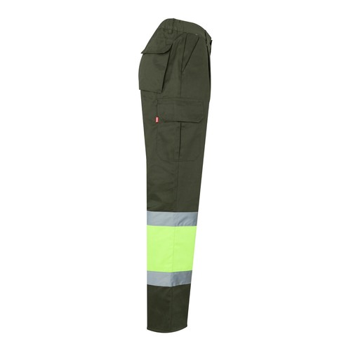 kaki/amarillo VL ATHENA. Pantalón de sarga bicolor (210 g/m²), forrado, multibolsillos, en algodón (20 %) y poliéster (80 %)