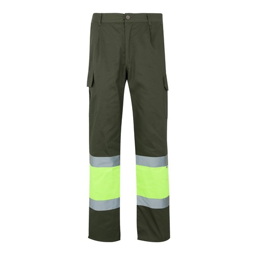 kaki/amarillo VL ATHENA. Pantalón de sarga bicolor (210 g/m²), forrado, multibolsillos, en algodón (20 %) y poliéster (80 %)