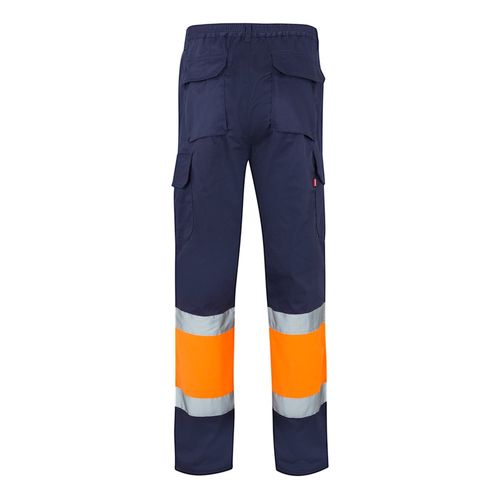 azul marino/naranja VL ATHENA. Pantalón de sarga bicolor (210 g/m²), forrado, multibolsillos, en algodón (20 %) y poliéster (80 %)