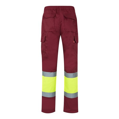 burdeos/amarillo VL ATHENA. Pantalón de sarga bicolor (210 g/m²), forrado, multibolsillos, en algodón (20 %) y poliéster (80 %)