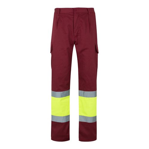 burdeos/amarillo VL ATHENA. Pantalón de sarga bicolor (210 g/m²), forrado, multibolsillos, en algodón (20 %) y poliéster (80 %)
