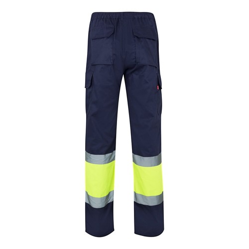 azul marino/amarillo VL ATHENA. Pantalón de sarga bicolor (210 g/m²), forrado, multibolsillos, en algodón (20 %) y poliéster (80 %)
