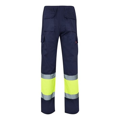 azul marino/amarillo VL ATHENA. Pantalón de sarga bicolor (210 g/m²), forrado, multibolsillos, en algodón (20 %) y poliéster (80 %)