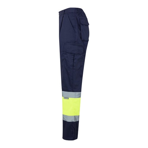 azul marino/amarillo VL ATHENA. Pantalón de sarga bicolor (210 g/m²), forrado, multibolsillos, en algodón (20 %) y poliéster (80 %)