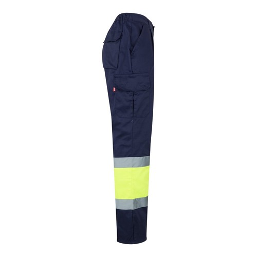 azul marino/amarillo VL ATHENA. Pantalón de sarga bicolor (210 g/m²), forrado, multibolsillos, en algodón (20 %) y poliéster (80 %)