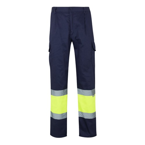 azul marino/amarillo VL ATHENA. Pantalón de sarga bicolor (210 g/m²), forrado, multibolsillos, en algodón (20 %) y poliéster (80 %)