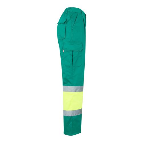 verde/amarillo VL ATHENA. Pantalón de sarga bicolor (210 g/m²), forrado, multibolsillos, en algodón (20 %) y poliéster (80 %)