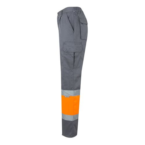 gris/naranja VL POSEIDON. Pantalón de sarga multibolsillos bicolor (210 g/m²), en algodón (20 %) y poliéster (80 %)