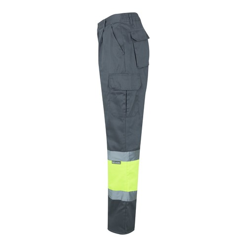 gris/amarillo VL POSEIDON LARGE. Pantalón de sarga multibolsillos bicolor (210 g/m²), en algodón (20 %) y poliéster (80 %)
