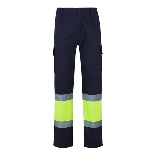 azul marino/amarillo VL POSEIDON LARGE. Pantalón de sarga multibolsillos bicolor (210 g/m²), en algodón (20 %) y poliéster (80 %)