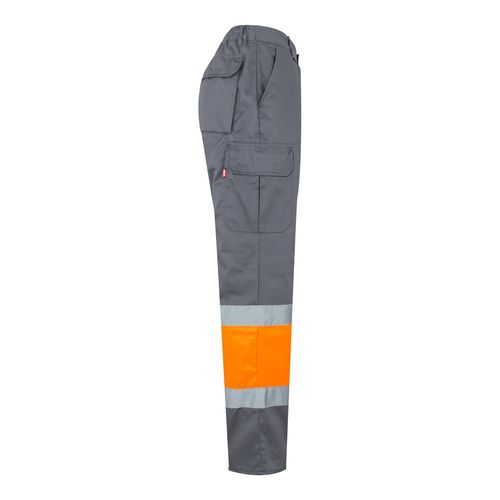 gris/naranja VL POSEIDON LARGE. Pantalón de sarga multibolsillos bicolor (210 g/m²), en algodón (20 %) y poliéster (80 %)