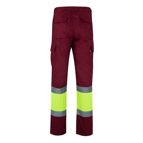 burdeos/amarillo VL POSEIDON LARGE. Pantalón de sarga multibolsillos bicolor (210 g/m²), en algodón (20 %) y poliéster (80 %)