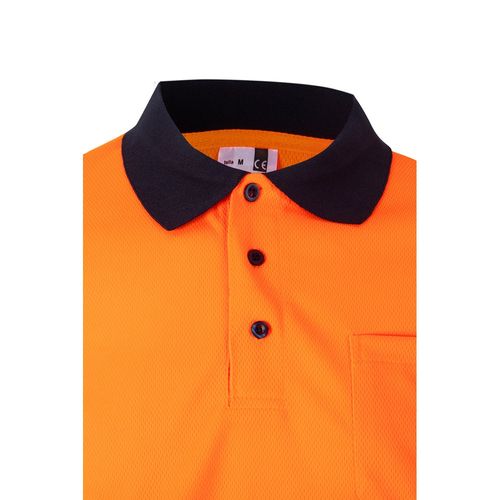 azul marino/naranja VL CUPID. Polo bicolor ojo de pájaro (160g/m²) con manga corta, en poliéster (100%)