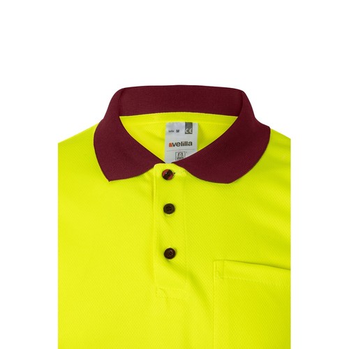 burdeos/amarillo VL CUPID. Polo bicolor ojo de pájaro (160g/m²) con manga corta, en poliéster (100%)