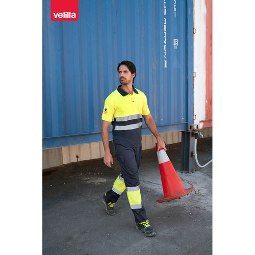 negro/amarillo VL CUPID. Polo bicolor ojo de pájaro (160g/m²) con manga corta, en poliéster (100%)