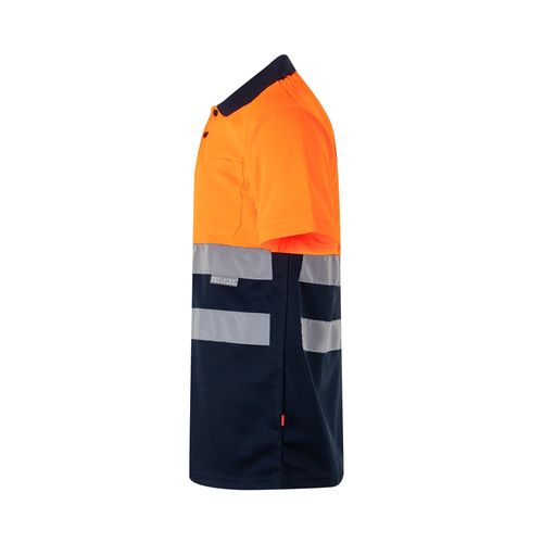 azul marino/naranja VL CUPID LARGE. Polo bicolor ojo de pájaro (160g/m²) con manga corta, en poliéster (100%)