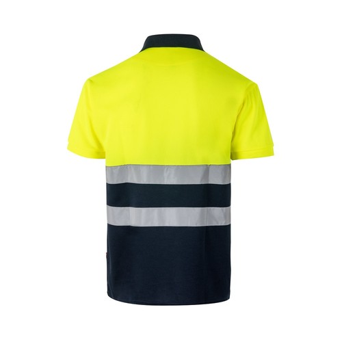 azul marino/amarillo VL CUPID LARGE. Polo bicolor ojo de pájaro (160g/m²) con manga corta, en poliéster (100%)