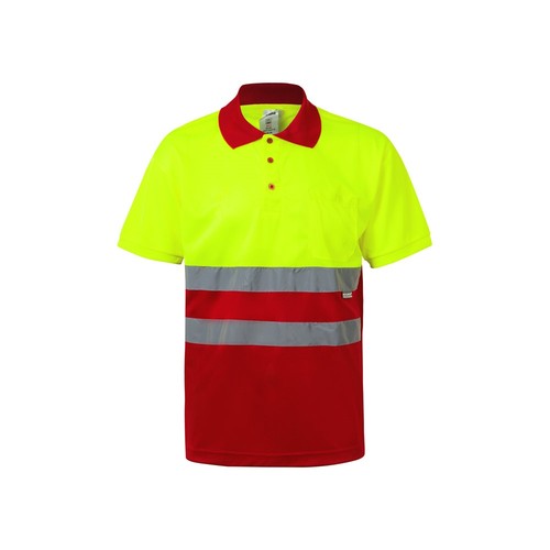 rojo/amarillo VL CUPID LARGE. Polo bicolor ojo de pájaro (160g/m²) con manga corta, en poliéster (100%)