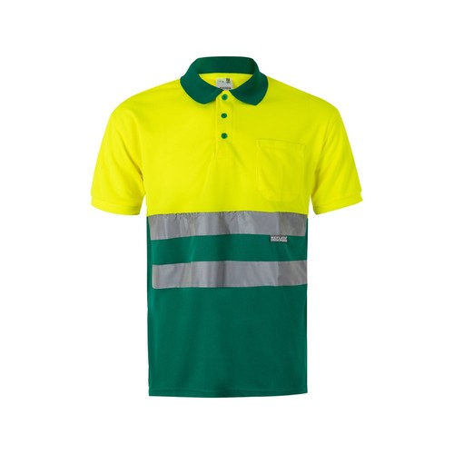 verde/amarillo VL CUPID LARGE. Polo bicolor ojo de pájaro (160g/m²) con manga corta, en poliéster (100%)