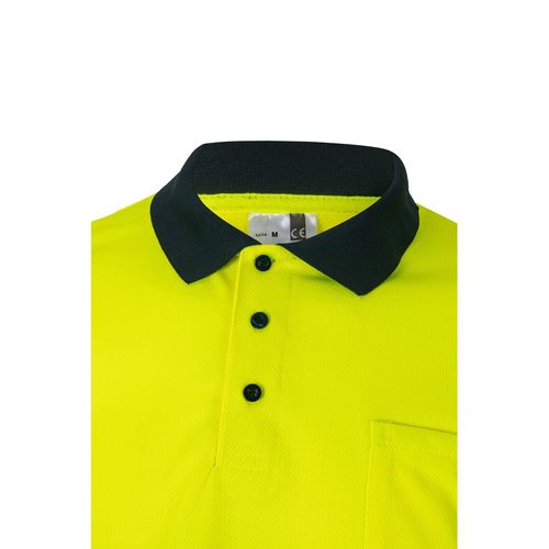 azul marino/amarillo VL VULCAN. Polo bicolor ojo de pájaro (160g/m²) con manga larga, en poliéster (100%)