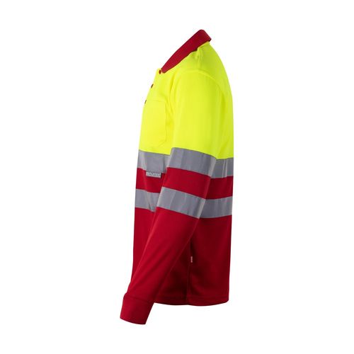 rojo/amarillo VL VULCAN. Polo bicolor ojo de pájaro (160g/m²) con manga larga, en poliéster (100%)