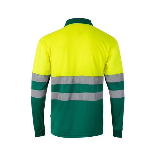 verde/amarillo VL VULCAN. Polo bicolor ojo de pájaro (160g/m²) con manga larga, en poliéster (100%)